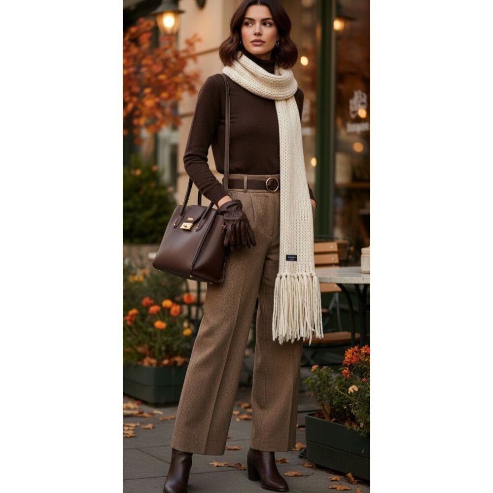 French Connection Clean Knit Fringe Hem Snow Ski Scarf Aran Cream One Size, NEW